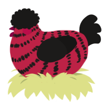 POATSM, a crimson and sable chicken with a bar pattern