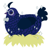 MJ, a navy and tumblr chicken with a lace pattern