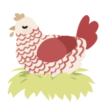 A cream and red chicken with a lace pattern