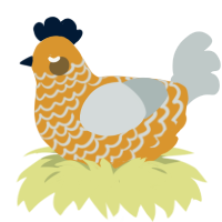 A orange and silver chicken with a lace pattern