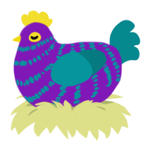 Evolet, a violet and teal chicken with a bar pattern