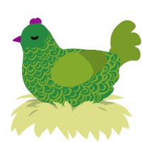 A viridian and chartreuse chicken with a double-lace pattern