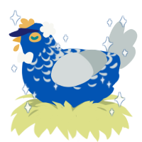 Lisza, a ultramarine and silver chicken with a half-lace pattern