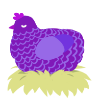 A violet and blurple chicken with a lace pattern