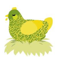 A chartreuse and yellow chicken with a double-lace pattern