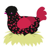 (unnamed), a black and crimson chicken with a speckle pattern
