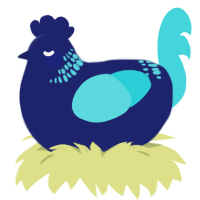 A navy and aqua chicken with a neck-band pattern