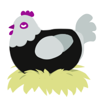 A black and silver chicken with a head pattern