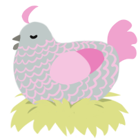 Frosted Cake, a silver and pink chicken with a lace pattern