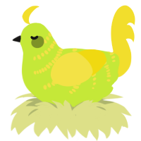 A lime and yellow chicken with a half-bar pattern