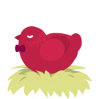 Little Guy, a crimson chicken with a neck-speckle pattern