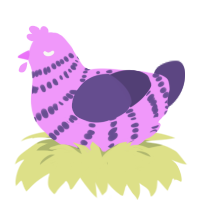 Madeline, a lavender and overcast chicken with a bar pattern