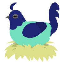 A mint and navy chicken with a head pattern