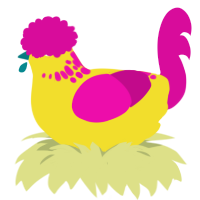(unnamed), a yellow and fuchsia chicken with a neck-speckle pattern