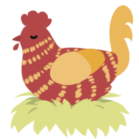 pottery, a red and honey chicken with a bar pattern