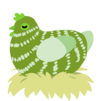 Rotten Core, a chartreuse and gluppy chicken with a bar pattern