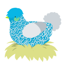 Beachside, a cerulean and mist chicken with a double-lace pattern
