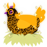 Dusky, a black and gold chicken with a double-lace pattern