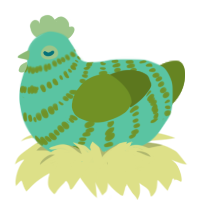 A mint and chartreuse chicken with a bar pattern