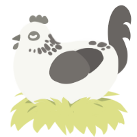 A white and grey chicken with a neck-speckle pattern