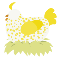 sunnyside, a white and yellow chicken with a speckle pattern