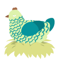 Melon Soda, a apple and teal chicken with a lace pattern