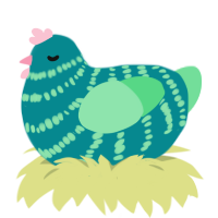 A teal and spring chicken with a bar pattern