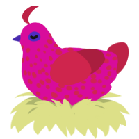 A fuchsia and crimson chicken with a speckle pattern