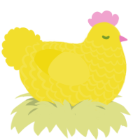 A yellow chicken with a lace pattern