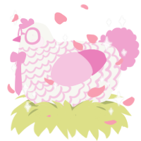 Harvey, a white and pink chicken with a lace pattern