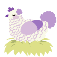 Fizzy Tea, a white and lilac chicken with a lace pattern