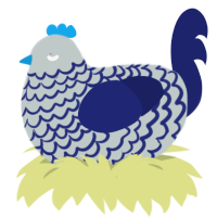Aerial, a silver and navy chicken with a lace pattern