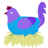 A sky and blurple chicken with a head pattern