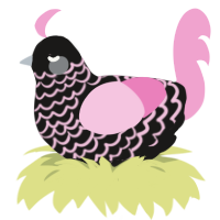 Alice, a sable and pink chicken with a lace pattern