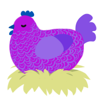 Purplo, a amethyst and blurple chicken with a double-lace pattern