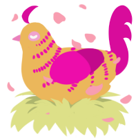 Hibiscus, a honey and fuchsia chicken with a half-bar pattern