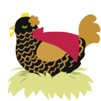 Justice, a black and gold chicken with a lace pattern