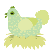 nim, a gluppy and lemon chicken with a speckle pattern