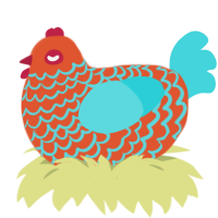Mantis, a vermilion and aqua chicken with a lace pattern