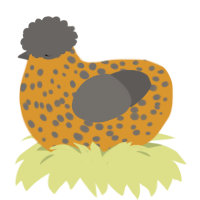 A orange and grey chicken with a speckle pattern