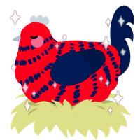 A crimson and tumblr chicken with a bar pattern