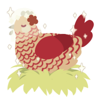 february may, a beige and crimson chicken with a lace pattern