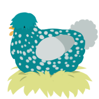 A teal and silver chicken with a speckle pattern