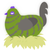 A chartreuse and grey chicken with a bar pattern