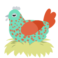 A mint and vermilion chicken with a speckle pattern