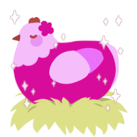 Pinky, a fuchsia and lavender chicken with a head pattern