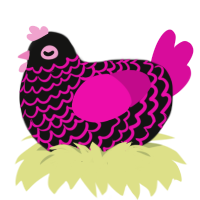 A black and fuchsia chicken with a lace pattern
