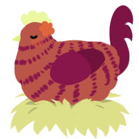 Mākū, a red and wine chicken with a bar pattern