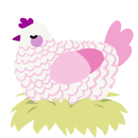 Pink Pony Club, a white and pink chicken with a lace pattern