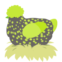 Naib, a grey and lime chicken with a speckle pattern